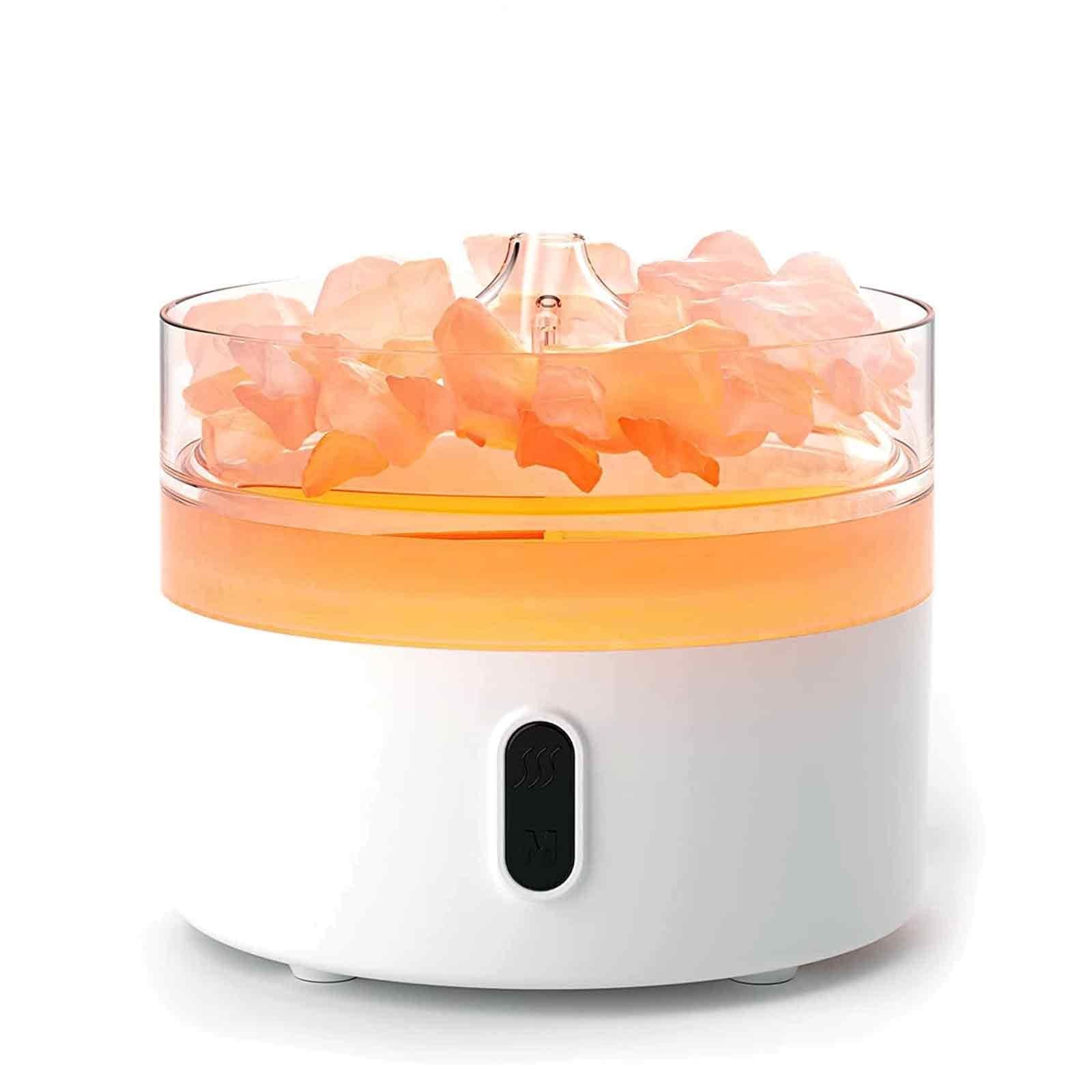 Himalayan salt aroma diffuser with a glowing flame effect and salt chunks
