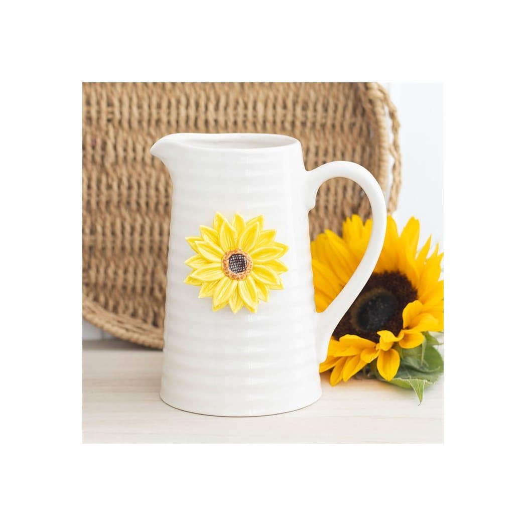 Ceramic flower jug with a 3D sunflower on the front